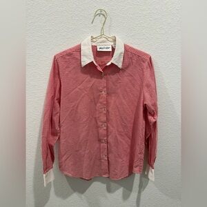 Yves St. Clair red white gingham checkered button down long sleeve shirt